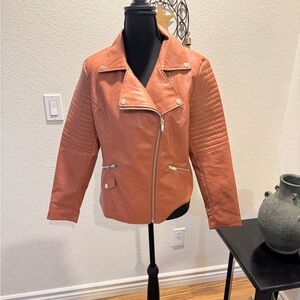 Chic Women's Faux Leather Jacket in Rich Rust Color